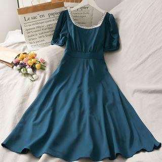 Lace-trim Square-neck Midi Dress