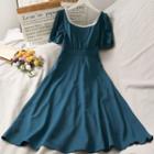 Lace-trim Square-neck Midi Dress