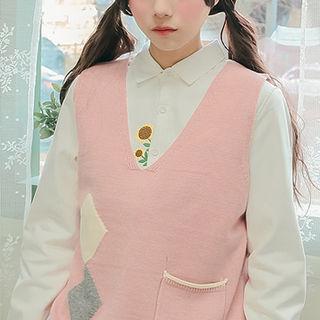 Sunflower Embroidery Plain Shirt White - One Size
