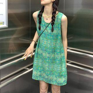 Floral Mini A-line Tank Dress Green - One Size