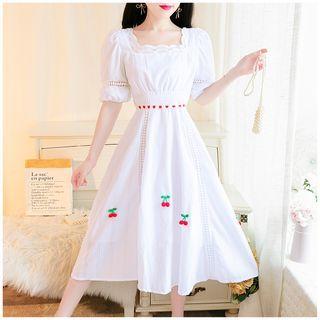 Puff-sleeve Cherry Accent Dress