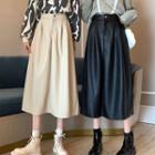 High-waist Faux Leather Midi A-line Skirt