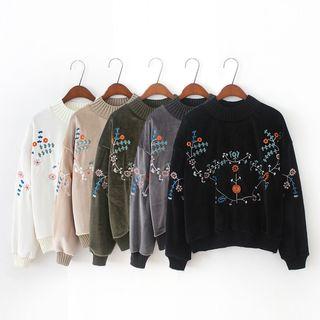 Flower Embroidered Crewneck Pullover