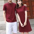 Couple Matching Contrast Trim Short-sleeve Polo Shirt / Polo Shirt Dress