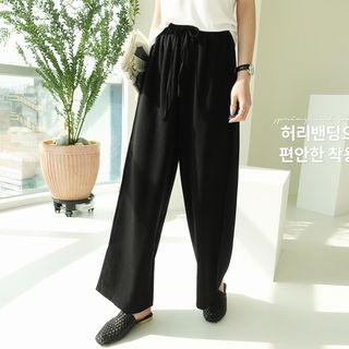Band-waist Linen Blend Culottes Black - One Size