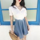 V-neck Short-sleeve Mock Two-piece Playsuit