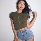 Drawstring-side Lettering Crop T-shirt