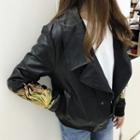 Embroidered Notch Lapel Faux Leather Jacket