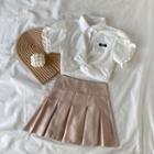 Puff-sleeve Shirt / Pleated Skirt / Set