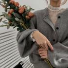 Plain Puff-sleeve Cardigan / See-through Lace Top