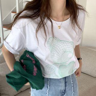 Round-neck Bear Print Short-sleeve Top
