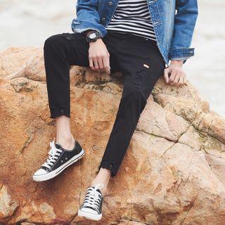 Distressed Hem Slim Fit Jeans