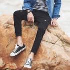 Distressed Hem Slim Fit Jeans