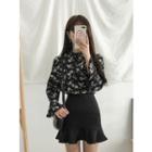 Mock-neck Bell-sleeve Floral Top
