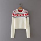 Heart Jacquard Sweater Red Heart - Beige - One Size