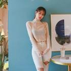 Mock-neck See-through Knit Top