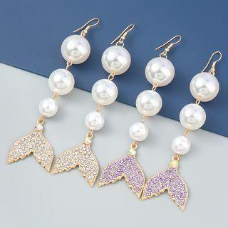 Mermaid Tail Rhinestone Faux Pearl Dangle Earring