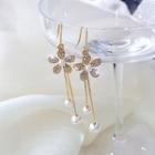 Rhinestone Faux Pearl Flower Fringed Earring 1 Pair - Flower & Fringe - Gold - One Size