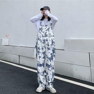 Printed Denim Wide-leg Jumper Pants