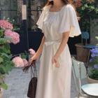 Flutter-sleeve Long Dress With Sash