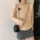 Long-sleeve Heart Embroidered Knit Cardigan