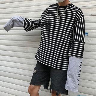 Couple Matching Stripe Panel T-shirt