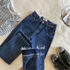 Cropped Fringed Straight-fit Jeans