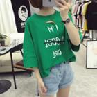 Distressed Lettering Print Short-sleeve T-shirt
