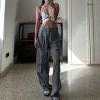 Mid Rise Plain Pocket Detail Wide Leg Pants
