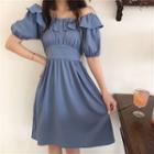 Ruffle-trim Short-sleeve Slim-cut Dress