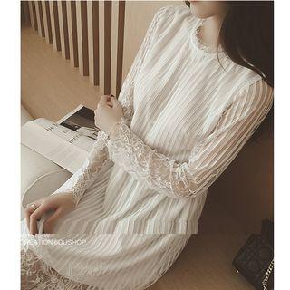 Long-sleeve Lace Panel Midi Dress