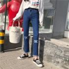 Cropped Embroidered Straight-fit Jeans