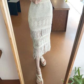 Fringe-hem Knit Skirt