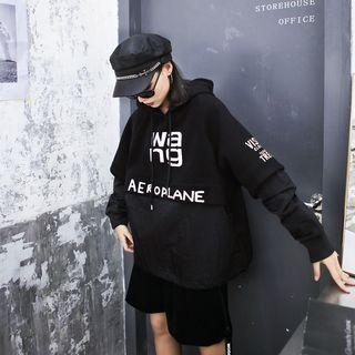 Mock-two Piece Printed Oversize Hoodie Black - One Size