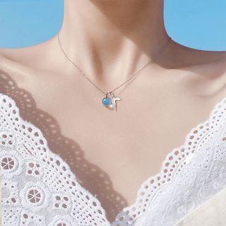 925 Sterling Silver Bead & Fish Tail Pendant Necklace As Shown In Figure - One Size