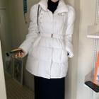 Puff-shoulder Belted Padded Jacket White - One Size