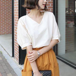 Dolman-sleeve Pleated-cuff Blouse
