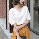 Dolman-sleeve Pleated-cuff Blouse
