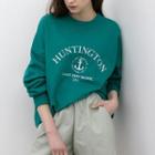[nefct] Letter-embroidered Sweatshirt Green - One Size