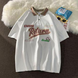 Short-sleeve Vintage Letter Print Polo Shirt