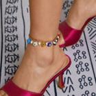 Faux Pearl Floral Charm Anklet Gold - One Size