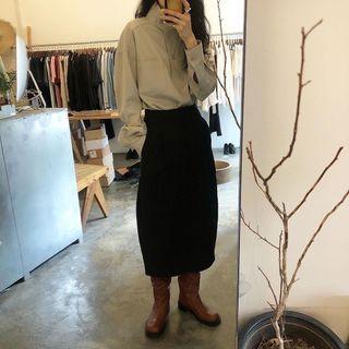 Turtleneck Plain Button-up Oversize Sweatshirt