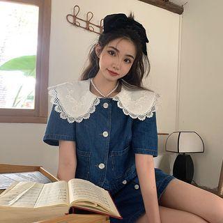 Short-sleeve Denim Blouse / Mini Skirt