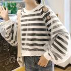 Sheer Panel Striped Sweatshirt