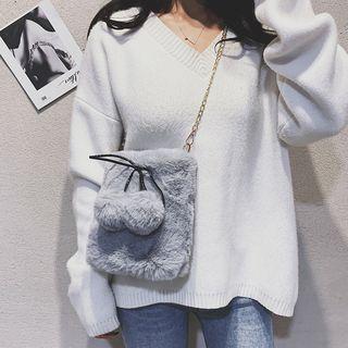 Chain Strap Pom Pom Furry Crossbody Bag