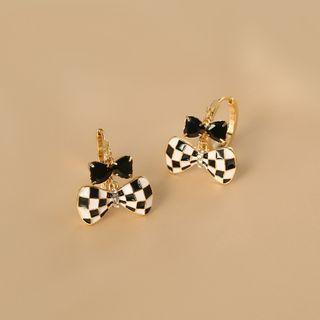 Bow Checker Alloy Earring 1 Pair - Gold - One Size