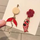 Non-matching Alloy Carp Fish Dangle Earring 1 Pair - Red - One Size