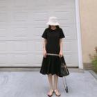 Contrast-trim Pleated-hem T-shirt Dress Black - One Size