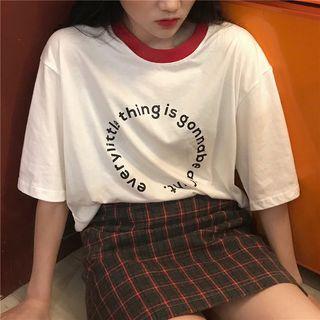 Contrast-trim Letter Elbow-sleeve T-shirt