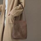 Faux-leather Weaved Shoulder Bag